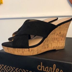 New Charles David Latrice Black Microsuede Wedge